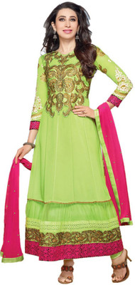 

Javuli Georgette Floral Print Semi-stitched Salwar Suit Dupatta Material, Green