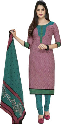

Indian Wear Online Cotton Printed Salwar Suit Dupatta Material(Un-stitched), Pink