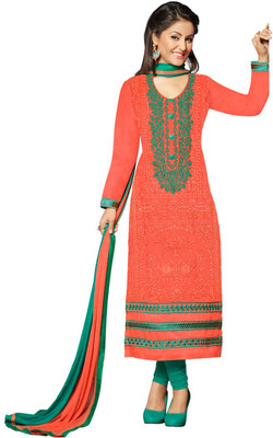 

Khushali Cotton Self Design, Embroidered Salwar Suit Dupatta Material(Un-stitched), Orange