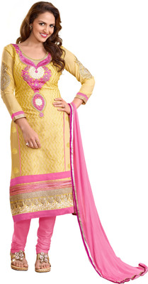 

Vardhman Synthetics Cotton Embroidered Dress/Top Material(Un-stitched), Yellow
