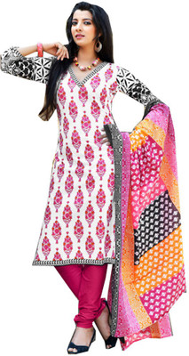 

GoAavaran Cotton Printed Salwar Suit Dupatta Material(Un-stitched), White pink multicolor