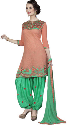 

Indian Wear Online Georgette Embroidered Semi-stitched Salwar Suit Dupatta Material, Orange