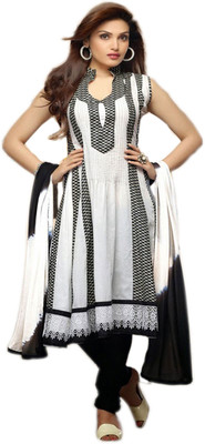 

V & V Shop Cotton Self Design Semi-stitched Salwar Suit Dupatta Material, White