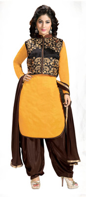 

Khushali Chanderi Self Design, Embroidered Salwar Suit Dupatta Material(Un-stitched), Black;brown;yellow