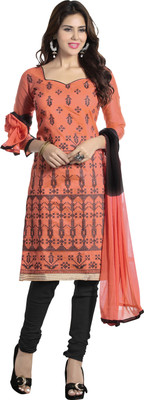 

Jiya Chanderi Self Design, Embroidered Salwar Suit Dupatta Material(Un-stitched), Black;orange