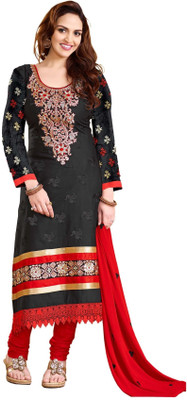 

Khushali Satin Embroidered Salwar Suit Dupatta Material(Un-stitched), Black
