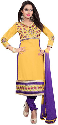 

Jiya Cotton Embroidered, Self Design Dress/Top Material(Un-stitched), Purple;yellow