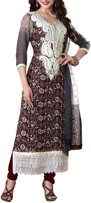 

Jabudi Creation Georgette Embroidered Semi-stitched Salwar Suit Dupatta Material, Brown
