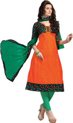

Khushali Silk Self Design Salwar Suit Dupatta Material(Un-stitched), Green;orange