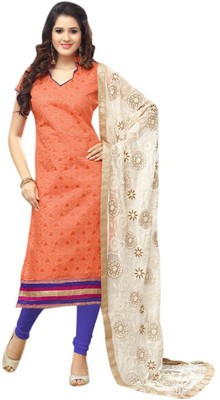 

Viha Chanderi Embroidered Salwar Suit Dupatta Material(Un-stitched), Orange
