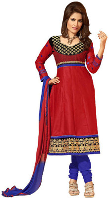 

Jiya Cotton Embroidered Dress/Top Material(Un-stitched), Red