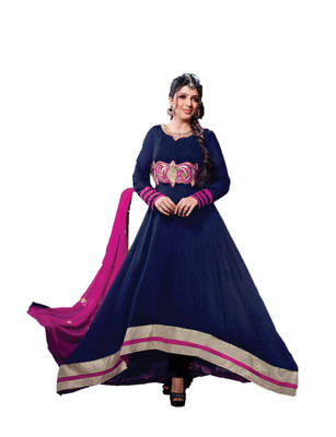 

Indian Wear Online Georgette Embroidered Semi-stitched Salwar Suit Dupatta Material, Dark blue