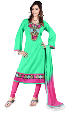 

Shree Vardhman Cotton Embroidered Salwar Suit Dupatta Material(Un-stitched), Green