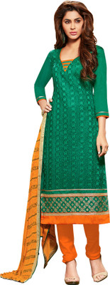 

Jiya Chanderi Self Design, Embroidered Salwar Suit Dupatta Material(Un-stitched), Green;orange