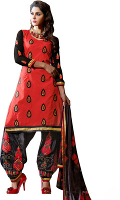 

Vbuyz Chanderi Embroidered Semi-stitched Salwar Suit Dupatta Material, Black;red