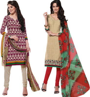 

Khushali Crepe Self Design, Printed Salwar Suit Dupatta Material(Un-stitched), Chickoo;magento