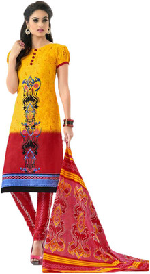 

Indian Wear Online Cotton Printed Salwar Suit Dupatta Material(Un-stitched), Yellow