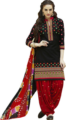 

Jiya Cotton Self Design, Embroidered Salwar Suit Dupatta Material(Un-stitched), Black;red