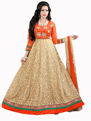 

Jiya Net Self Design, Embroidered, Embellished Salwar Suit Dupatta Material(Un-stitched), Beige;orange