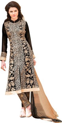

V And V Shop Georgette Embroidered Semi-stitched Salwar Suit Dupatta Material, Black