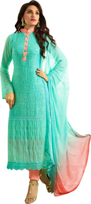

Vandv Shop Chiffon Embroidered Semi-stitched Salwar Suit Material, Blue