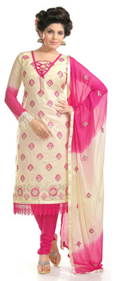 

Jiya Cotton Self Design, Embroidered Salwar Suit Dupatta Material(Un-stitched), Beige;pink