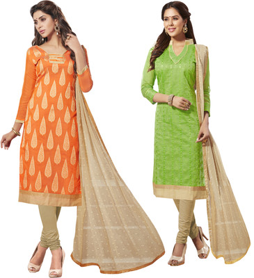 

Jiya Chanderi Self Design, Embroidered, Embellished Salwar Suit Dupatta Material(Un-stitched), Beige;light green;orange