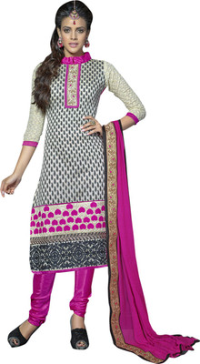 

Jiya Chanderi Self Design, Embroidered Salwar Suit Dupatta Material(Un-stitched), Grey;pink;white