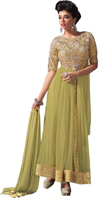 

V And V Shop Georgette Embroidered Semi-stitched Salwar Suit Dupatta Material, Yellow