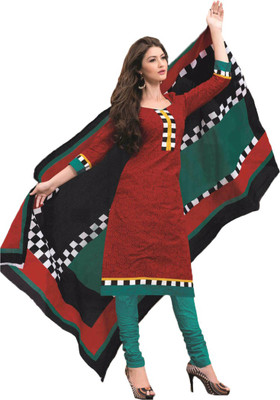 

Party Wear Dresses Cotton Printed Salwar Suit Dupatta Material(Un-stitched), Red