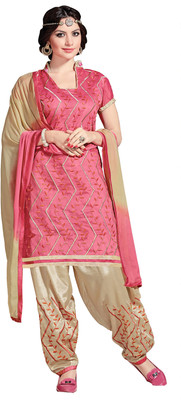 

Khushali Chanderi Self Design, Embroidered Salwar Suit Dupatta Material(Un-stitched), Pink