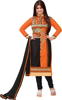

Jiya Cotton Self Design, Embroidered Dress/Top Material(Un-stitched), Black;orange