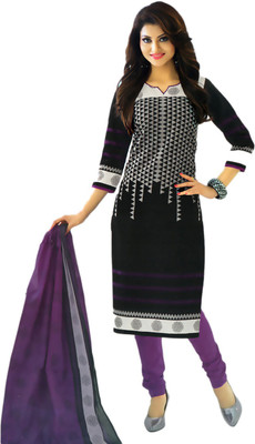 

Javuli Cotton Printed Salwar Suit Material(Un-stitched), Black