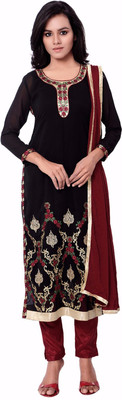 

Khushali Georgette Self Design, Embroidered, Embellished Salwar Suit Dupatta Material(Un-stitched), Black;maroon