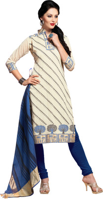 

Jiya Silk Self Design, Embroidered Salwar Suit Dupatta Material(Un-stitched), Beige;dark blue