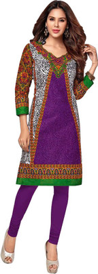 

Party Wear Dresses Cotton Printed Kurti Fabric(Un-stitched), Purple