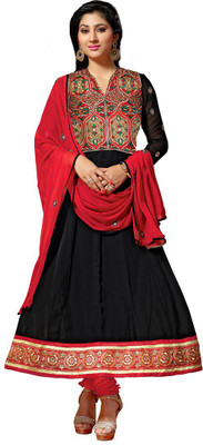 

Khushali Georgette Self Design Salwar Suit Dupatta Material(Un-stitched), Black