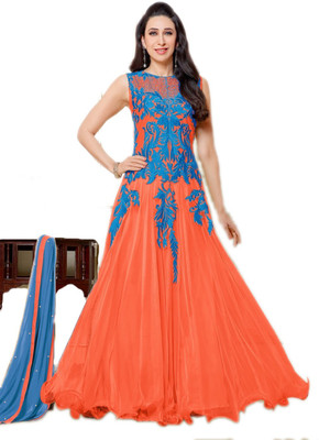 

Javuli Georgette Embroidered Semi-stitched Salwar Suit Material, Orange