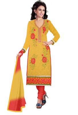 Araja Chanderi Embroidered Dress/Top Material(Un-stitched), Yellow