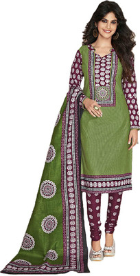 

Indian Wear Online Cotton Printed Semi-stitched Salwar Suit Dupatta Material, Green