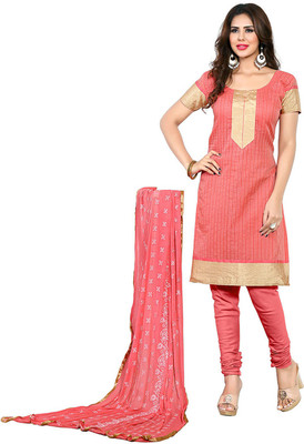 

Vandv Shop Chanderi Printed Salwar Suit Dupatta Material(Un-stitched), Peach;pink