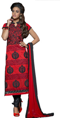 

Vbuyz Cotton Embroidered Semi-stitched Salwar Suit Dupatta Material, Red