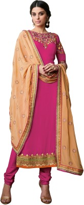 

Khushali Georgette Self Design, Embellished, Embroidered Salwar Suit Dupatta Material(Un-stitched), Orange;pink