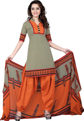 

BanoRani Cotton Polyester Blend Printed Salwar Suit Dupatta Material(Un-stitched), Beige