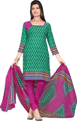 

Fashion India Cotton Polyester Blend Printed Dress/Top Material(Un-stitched), Green;rani