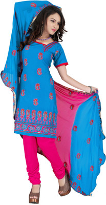 

Lunawat Synthetics Cotton Embroidered Salwar Suit Dupatta Material(Un-stitched), Sky blue