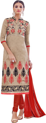 

Jiya Silk Self Design, Embroidered Salwar Suit Dupatta Material(Un-stitched), Beige;red