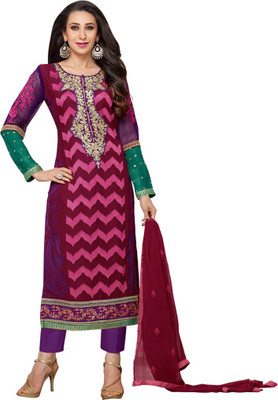 

GoAavaran Georgette Embroidered Semi-stitched Salwar Suit Dupatta Material, Purple maroon multicolor