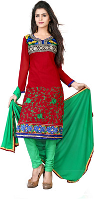

Jiya Chanderi Embroidered Dress/Top Material(Un-stitched), Red