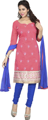 

Jiya Chanderi Self Design, Embroidered Salwar Suit Dupatta Material(Un-stitched), Blue;pink